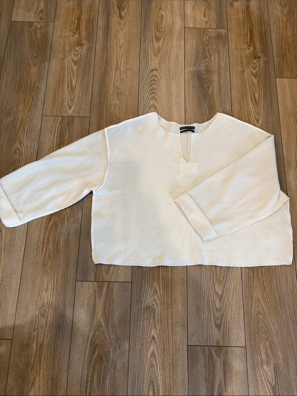 Urban Outfitters Cream Boxy V-Notch Knit Sweater